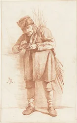 Staande man met een pijp en een takkenbos