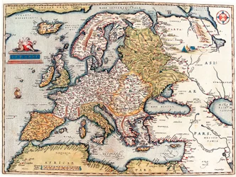 Beschrijving van het Europese continent. Geografische kaart uit 