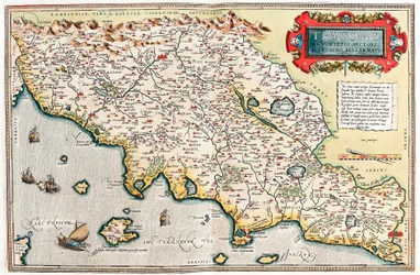 Thusciae. Descriptio auctore Hieronymo Bellamarto Geografische kaart van het gebied van Toscane in Italië uit 