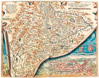 Urbis Salisburgensis genuina descriptio Geografische kaart van het gebied van Salzburg in Oostenrijk uit 
