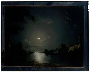 Rivierlandschap in het maanlicht