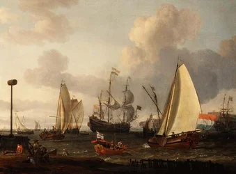 Nederlandse oorlogsschepen voor de kust