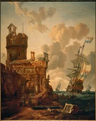 Nederlands schip voor een fort