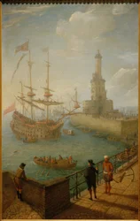 Spaanse Drie Dekker voor Anker bij Napels