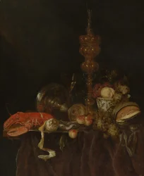 Stilleven met kreeft en fruit, waarschijnlijk begin 1650s