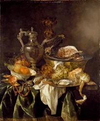Stilleven met een Zilveren Wijnkan en een gereflecteerd portret van de kunstenaar