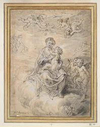 Maagd en Kind in de Hemel, met Putti