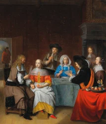 Interieur met een elegant gezelschap dat kaarten speelt, 1660s