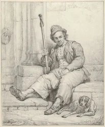 Zittende man met hond