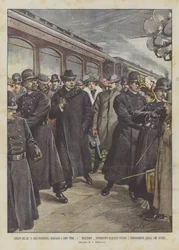 Aankomst van de maestro en het orkest van Mascagni in New York, de politie beschermt Mascagni tegen ?