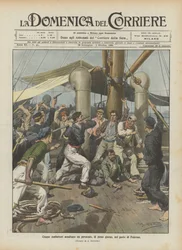 Vijf misdadigers overvallen een stoomschip midden op de dag in de haven van Palermo