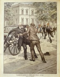 Omslagillustratie van de moord op de Griekse premier Delyannis; Athene, Griekenland