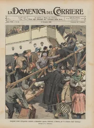 Emigranten op weg naar Argentinië gedwongen om van boord te gaan net nadat ze waren ingescheept in Genua, vanwege de staking van de bemanning