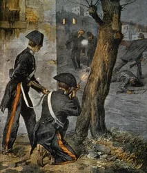 Episode van de Siciliaanse maffia, conflict tussen politie en gangsters in Trapani uit La Domenica del Corriere, 31 december