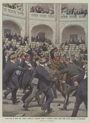 Wrede partijgevechten in het Hongaarse parlement, afgevaardigde gewond door sabelhouwen in de zaal