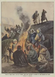 Vuren in het vijandelijke kamp, aangestoken om zich te verwarmen, door de Arabieren die als schildwachten dienen in de voorposten buiten Tripoli