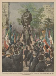 Italiaanse glorie opgeëist in Amerika, inwijding van het monument voor G. da Verrazzano