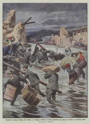 Italiaanse belastingwachters die een dorp op het eiland Rhodos redden door een dam te bouwen