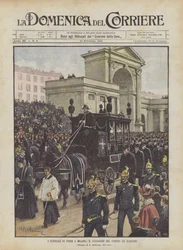 De begrafenis van Verdi in Milaan, de passage van de stoet op de bastions