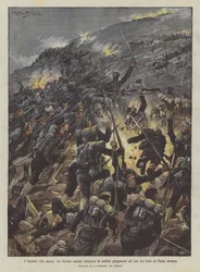 De verdoemden tot de dood, een woedende nachtelijke aanval van Japanse soldaten op een van de forten van Port Arthur