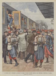 Het publiek probeert het vertrek van Franse soldaten uit Parijs naar de compagnieën te verhinderen
