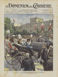 De koning in Berlijn, de begroeting van de burgemeester voor de Brandenburger Tor