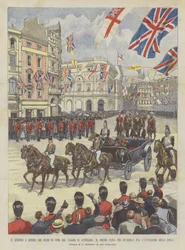 De terugkeer naar Londen van de hertogen van York van hun reis naar Australië, de stoet passeert door Piccadilly