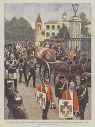 Het Transport van het Lichaam van Umberto I van de Koninklijke Villa naar het Station van Monza, op de Middag van de 8e Corr