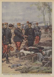 Generaal Castelnau, commandant van de Franse legers in Lotharingen, zweert bij het lijk van zijn zoon