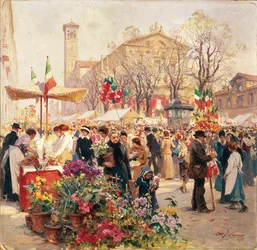Italië, Milaan, Bloemenshow op Piazza Sant