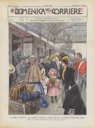 De oorlog in Transvaal, op het Waterloo-station in Londen, tijdens het vertrek van de soldaten naar Afrika