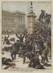 De volksopstand in Rusland, doden van stakers in de wijk Vassili Ostrof in Sint-Petersburg