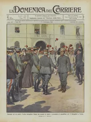 Eerbetoon aan een dappere, de heroïsche bersagliere Benna met zijn moeder naast hem wordt voorgesteld aan de kameraden