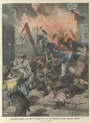 Vreselijke brand in een theater in Trujillo (Peru), met ongeveer vijftig doden verpletterd bij de uitgang