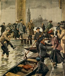 Het fenomeen van hoog water op het San Marcoplein in Venetië, door Achille Beltrame, uit La Domenica del Corriere