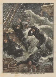 Tragische oversteek van een Franse stoomboot, een golf die enkele Italiaanse zeelieden verwondt