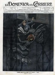 Twee vrouwen vielen uit een lift in Napels in 1910.