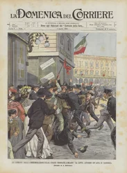 Een episode van de herdenking van de vijf dagen in Milaan, de strijd om een vlaggenmast