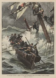 Een bemanning gedwongen een hele nacht door te brengen op de mast van een gezonken schip in afwachting van hulp