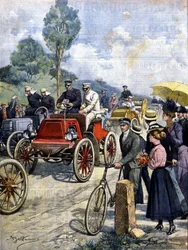 Eerste ronde van Italië per auto in 1901 illustratie door Achille Beltrame