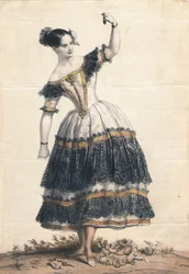 Fanny Elssler als Florinda in de dans La Cachucha ballet Le Diable boiteux, 1836