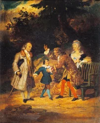 Voltaire (1694-1778) verwelkomt Franklin (1706-1790) en zijn neefje