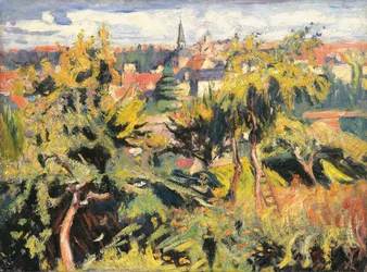 Kleine Stad Achter Bomen