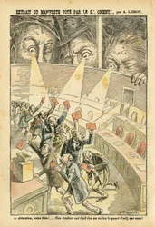 Illustratie van Achille Lemot (1846-1909) in Le Pèlerin, 20/11/04 - Uittreksel uit de stemming over het manifest door het Groot-Oosten - Antimetselarij, Groot-Oosten van Frankrijk - Stembus