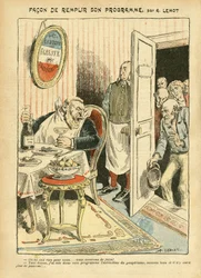 Illustratie van Achille Lemot in Le Pelerin, 23/07/05 - Hoe zijn programma te vervullen - Sociaal, Armoede, Gastronomie koken, Socialisme - Jaurès Jean, Afgevaardigde, Homemans - Voedsel Metafoor, Oppositie/Associatie