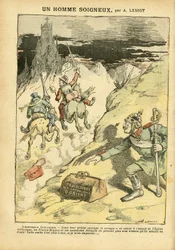 Illustratie van Achille Lemot (1846-1909) in Le Pèlerin, 28/05/05 - Een voorzichtig man - Antiklerikalisme, sociale kwesties, kolonisatie, kolonialisme, vrijmetselarij, Oriënt, religie, geloof, Links Blok, socialisme, protectoraat van het oosterse