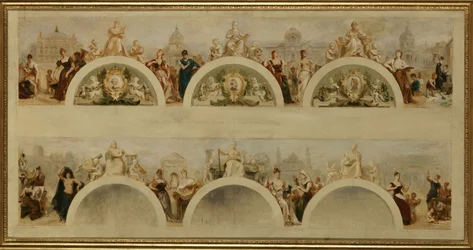 De stad Parijs biedt alle naties de gastvrijheid van haar kunstscholen, musea en wetenschappelijke instellingen - Schets voor de vestibule van het Hôtel de Ville de Paris