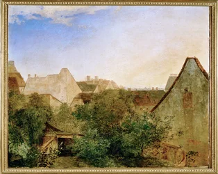 Blick ueber Wiener Vorstadthaeuser - Uitzicht over de buitenwijken van Wenen ... (schilderij op hout)