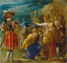 Het Frankfurter altaarstuk van de Verheffing van het Ware Kruis: Het verhoor van de Jood (linksonder)