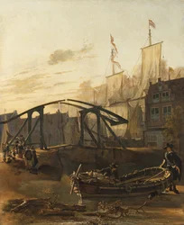 Gezicht op een haven in Schiedam